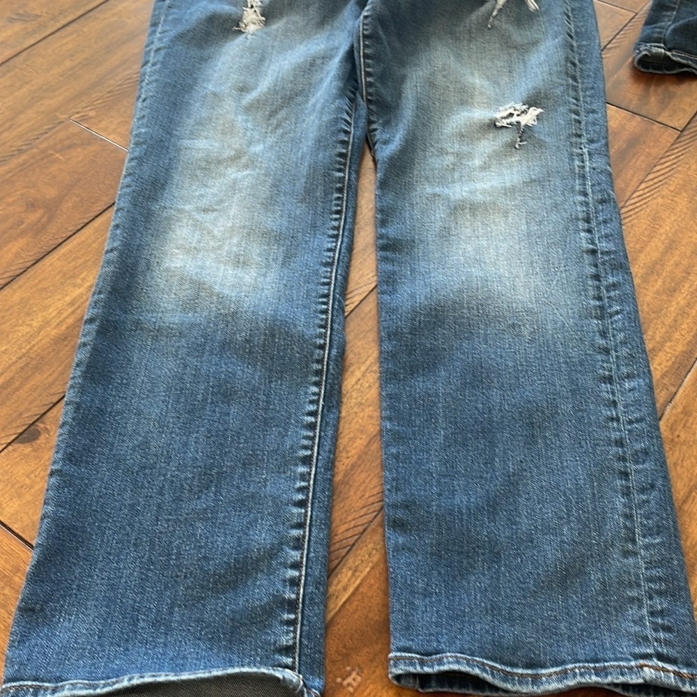 KUT blue denim jeans distressed torn straight leg high rise size 14 - Picture 6 of 14